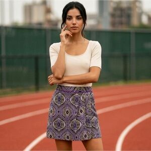 EP Pro Womens 0 Purple Paisley Pleated Golf Skort Sporty Wrap Skirt Pockets XS